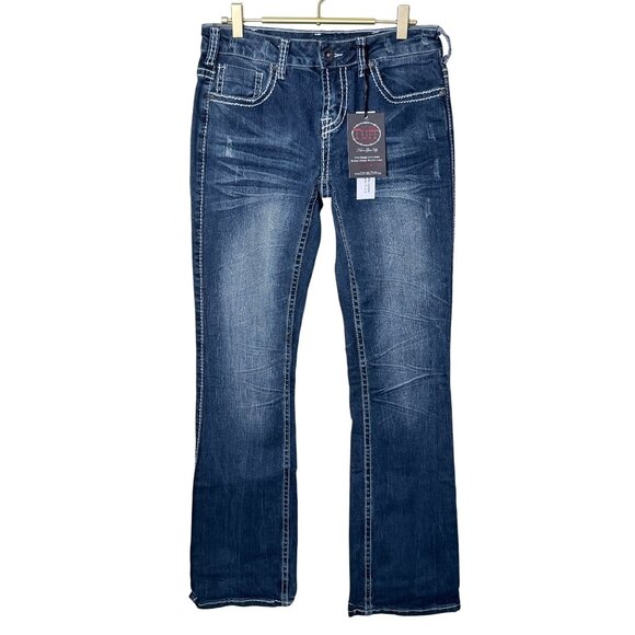 Cowgirl Tuff Co. Womens Bootcut Jeans W28 L33 Edgy Style Stretch Dark Wash Blue - Picture 1 of 14